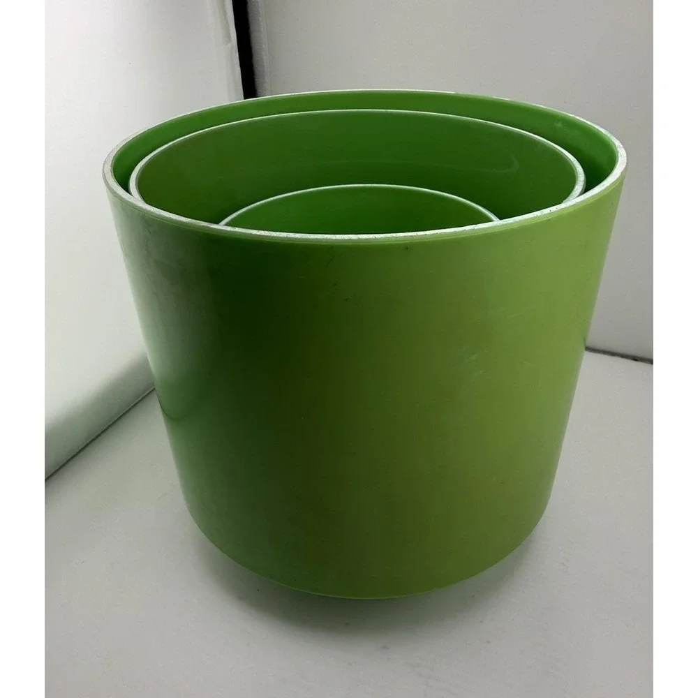 Set Of 3 Lawnware VTG Plant Pots Plastic Nesting Green Footed Retro Sturdy